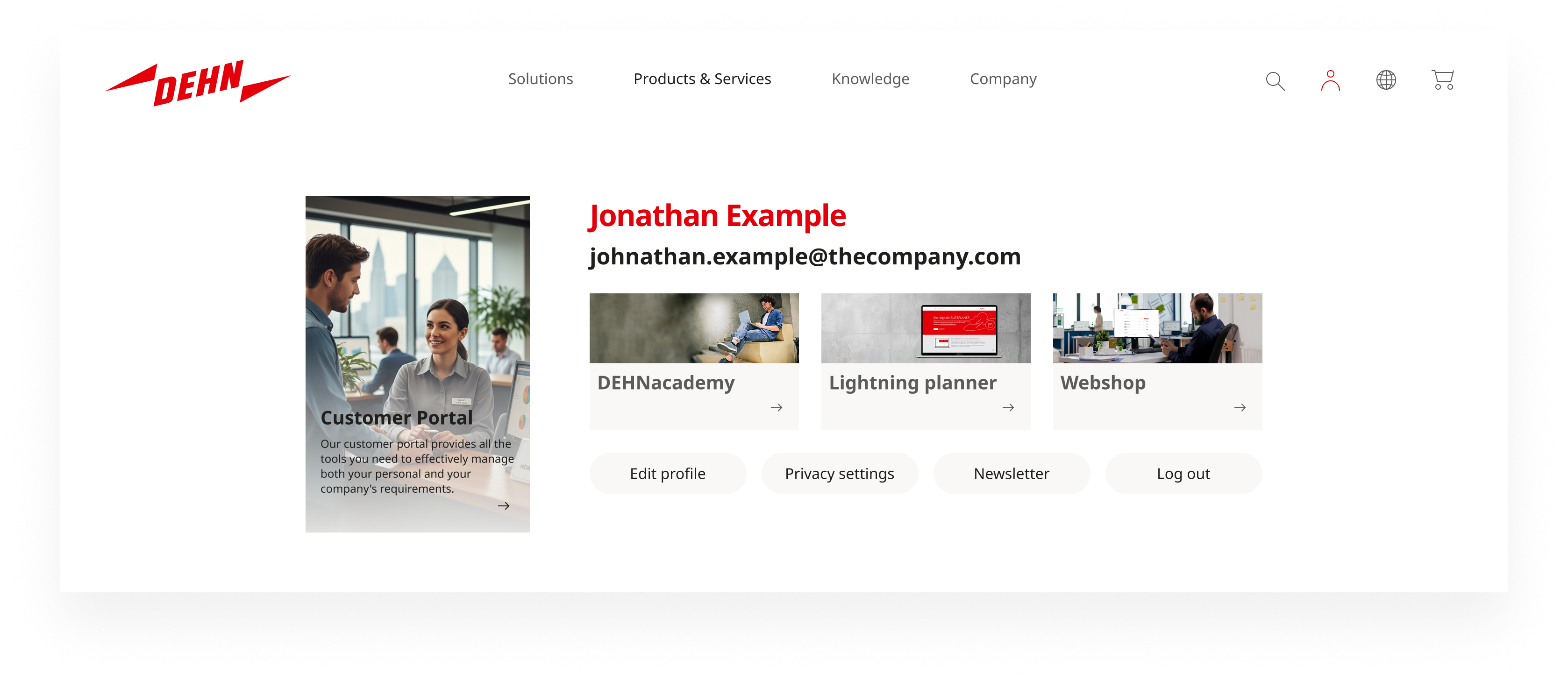 The user header for logged in users without webshop role